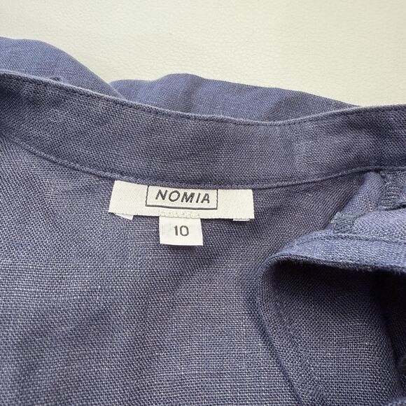 Nomia Linen Dress Size 10 Navy Blue Side Cut Outs Pockets Minimalist Made in USA - Picture 6 of 9